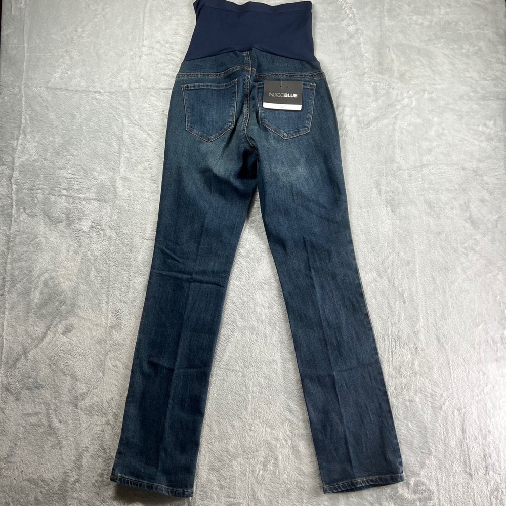 Indigo Blue Maternity Straight Leg Jeans Secret Fit Belly Dark Wash XS NWT - Picture 2 of 8